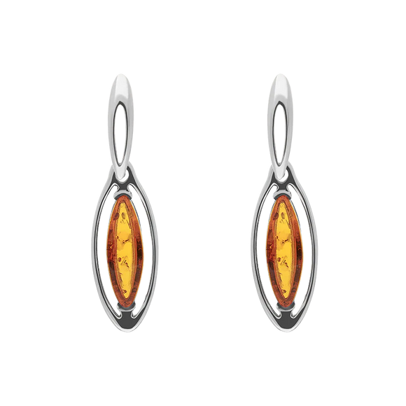 Sterling Silver Amber Marquise Open Edge Drop Earrings E1560