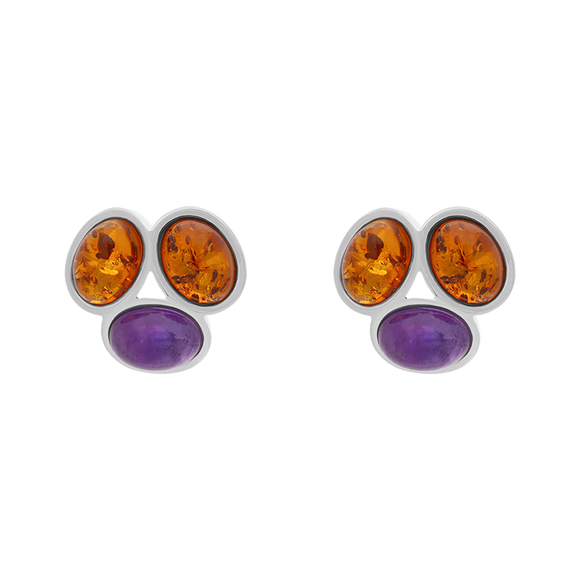 Sterling Silver Amber Moonstone Oval Stud Earrings, E571.