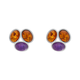 Sterling Silver Amber Moonstone Oval Stud Earrings, E571.