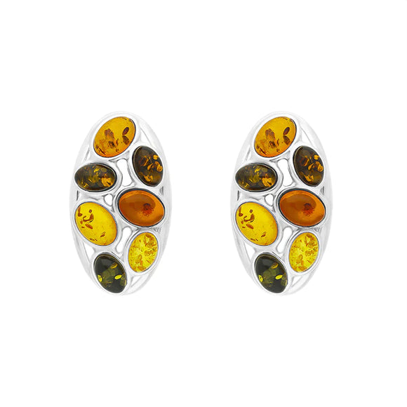 Sterling Silver Amber Multi Stone Oval Earrings D, E754.