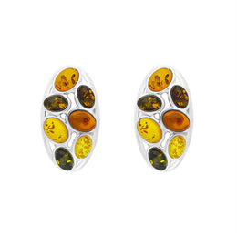 Sterling Silver Amber Multi Stone Oval Earrings D, E754.