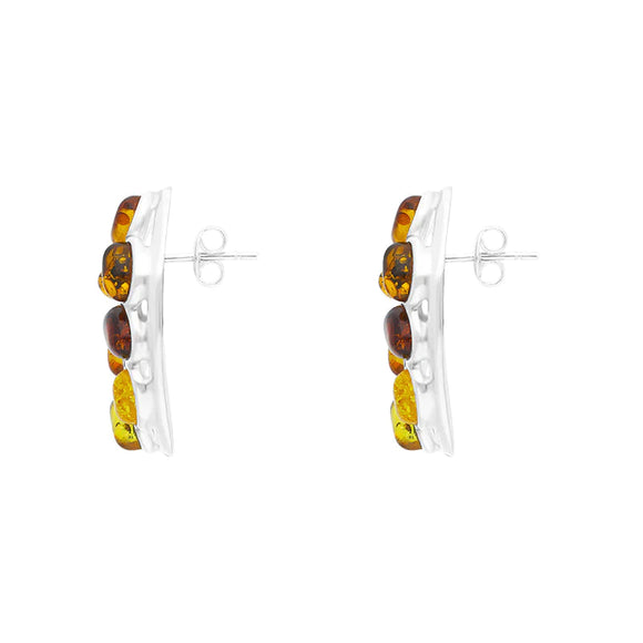 Sterling Silver Amber Multi Stone Oval Earrings D