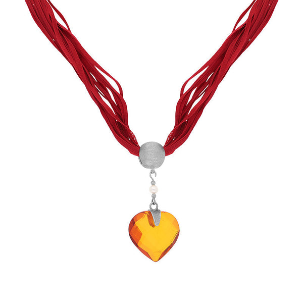 Sterling Silver Amber Pearl Faceted On Silk Necklace D NUNQ0000059.