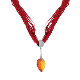 Sterling Silver Amber Pearl Faceted On Silk Necklace D