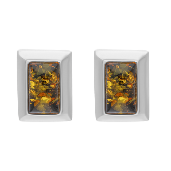 Sterling Silver Amber Rectangular Stud Earrings, E4443.6GM.