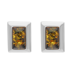 Sterling Silver Amber Rectangular Stud Earrings, E4443.6GM.