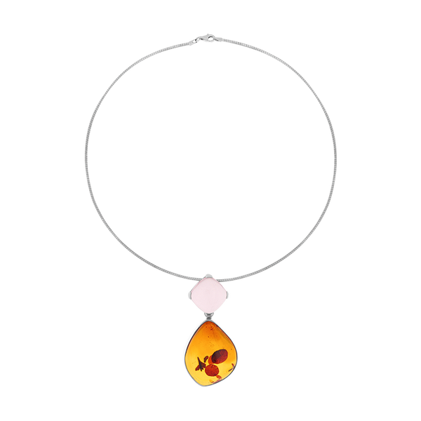 Sterling Silver Amber Rose Quartz Flexible Choker Necklace D NUNQ0000480.