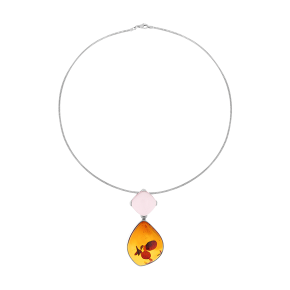 Sterling Silver Amber Rose Quartz Flexible Choker Necklace D NUNQ0000480.