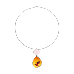 Sterling Silver Amber Rose Quartz Flexible Choker Necklace D NUNQ0000480.