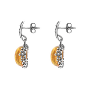Sterling Silver Amber Round Flower Edge Drop Earrings E1557_2
