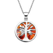 Sterling Silver Amber Small Round Tree of Life Necklace, P3547