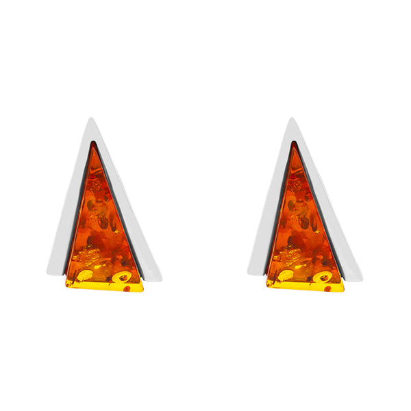 Sterling Silver Amber Triangle Stud Earrings, E1020B.