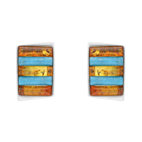 Sterling Silver Amber Turquoise Oblong Stud Earrings, E1047B1.
