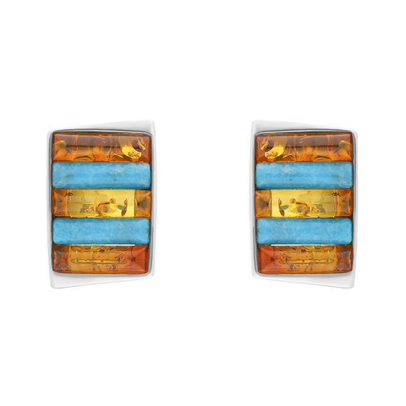 Sterling Silver Amber Turquoise Oblong Stud Earrings, E1047B1.