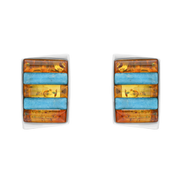 Sterling Silver Amber Turquoise Oblong Stud Earrings, E1047B1.