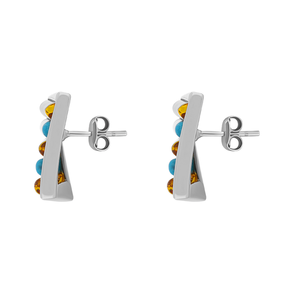 Sterling Silver Amber Turquoise Oblong Stud Earrings, E1047B1_2.