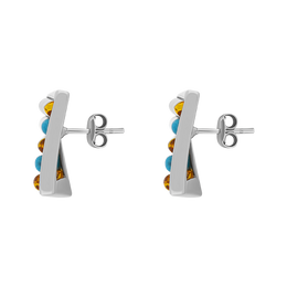 Sterling Silver Amber Turquoise Oblong Stud Earrings, E1047B1_2.