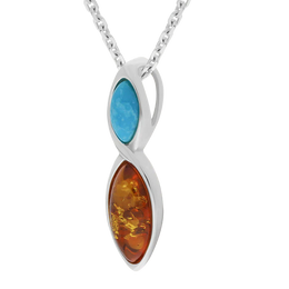 Sterling Silver Amber Turquoise Two Stone Marquise Necklace P1379_2