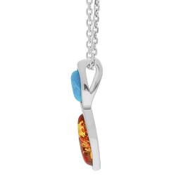 Sterling Silver Amber Turquoise Two Stone Marquise Necklace P1379_3