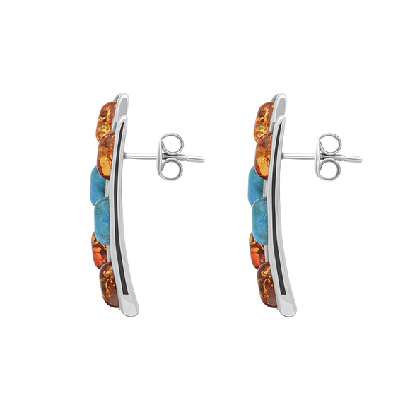 Sterling Silver Amber Turquoise Wavy Six Stone Stud Earrings E954_2