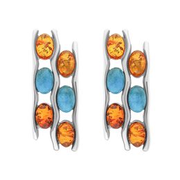 Sterling Silver Amber Turquoise Wavy Six Stone Stud Earrings E954