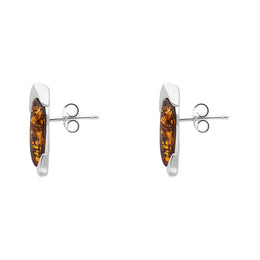 Sterling Silver Amber Whitby Jet Leaf Stud Earrings
