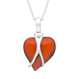 Sterling Silver Amber Wire Wrapped Heart Pendant Necklace, P1648.