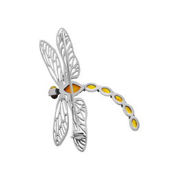 Sterling Silver Baltic Amber Filigree Wings Dragonfly Brooch M361