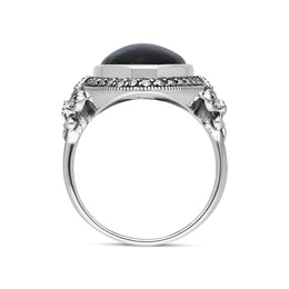 Sterling Silver Blue John Marcasite Frame Large Oval Ring