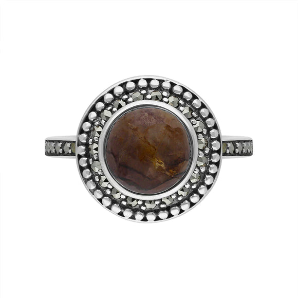 Sterling Silver Blue John Marcasite Frame Large Ring