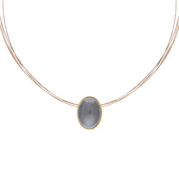 Sterling Silver Gold Plated Moonstone Oval Necklace D N678.