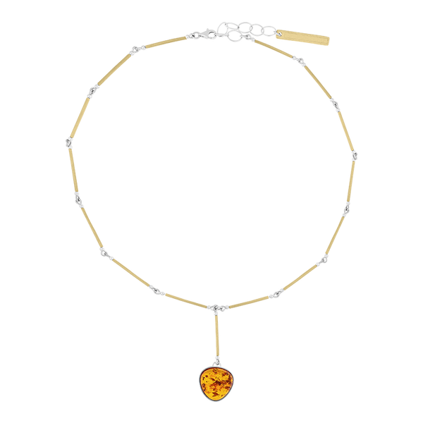 Sterling Silver Gold Plated Amber Bar Link Necklace D N567.