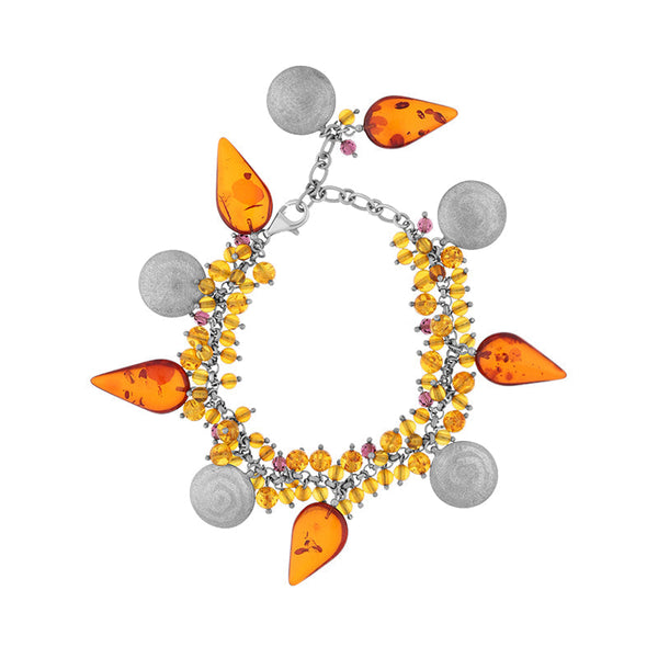 Sterling Silver Gold Plated Amber Beaded Bracelet D BR3264