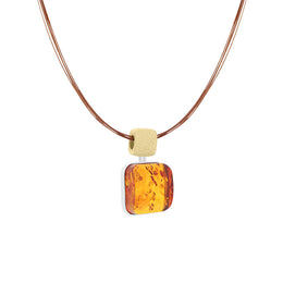 Sterling Silver Gold Plated Amber Square Multi Strand Necklace D