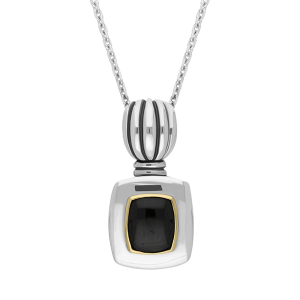 Sterling Silver Whitby Jet Oblong Necklace D 0156