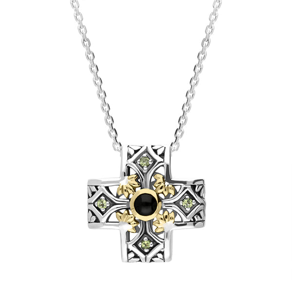 Sterling Silver Whitby Jet Ornate Cross Necklace D 0454 