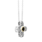 Sterling Silver Whitby Jet Ornate Cross Necklace D