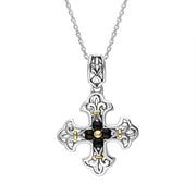 Sterling Silver Whitby Jet Ornate Cross Necklace D