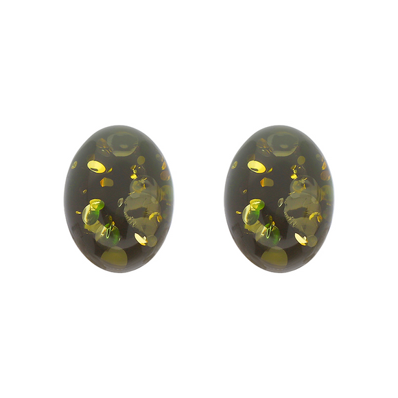 Sterling Silver Green Amber Small Pebble Stud Earrings, E2345.