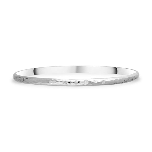 Sterling Silver Queen's Jubilee Hallmark 4mm Hammered Bangle D
