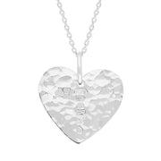 Sterling Silver Queen's Jubilee Hallmark Hammered Heart Small Pendant Necklace, P3638_JFH