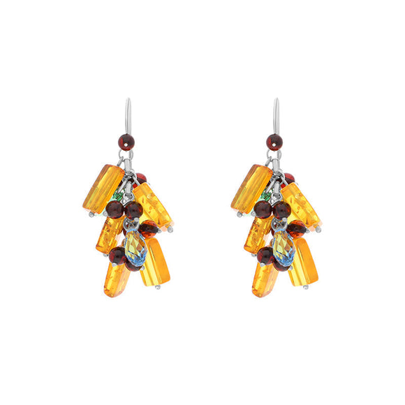 Sterling Silver Mixed Amber CZ Drop Earrings, EUNQ0000021.