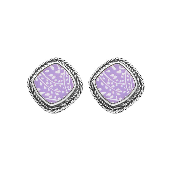 Sterling Silver Royal Crown Derby Mikado Foxtail Purple Cushion Stud Earrings, EUNQ0000785.