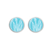 Sterling Silver Royal Crown Derby Mikado Turquoise Large Round Stud Earrings, EUNQ0000753.