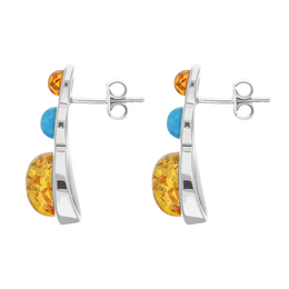 Sterling Silver Three Stone Round Graduated Amber Turquoise Stud Earrings