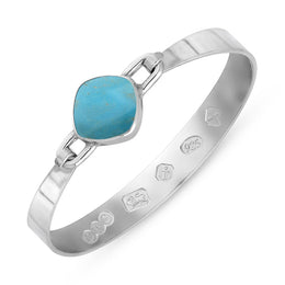 Sterling Silver Turquoise Hallmark Wide Cushion Bangle, B036_FH