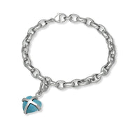 Sterling Silver Turquoise Small Cross Heart Charm Bracelet, B1209