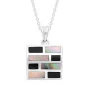 Sterling Silver Whitby Jet Dark Mother of Pearl Square Necklace D P932.