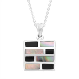 Sterling Silver Whitby Jet Dark Mother of Pearl Square Necklace D P932.