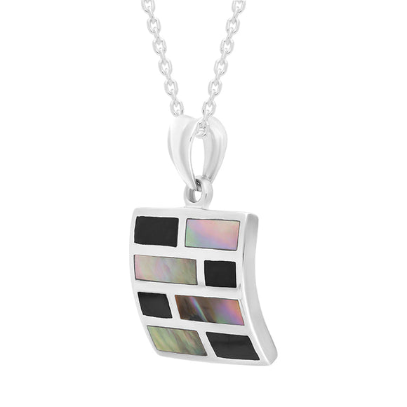 Sterling Silver Whitby Jet Dark Mother of Pearl Square Necklace D